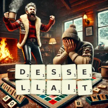 Illustration créative d'un jeu de lettres avec le mot DESSELLAIT épelé sur le plateau.