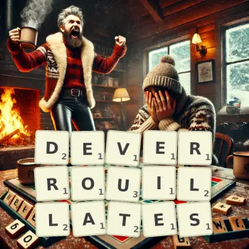 Illustration créative d'un jeu de lettres avec le mot DEVERROUILLATES épelé sur le plateau.