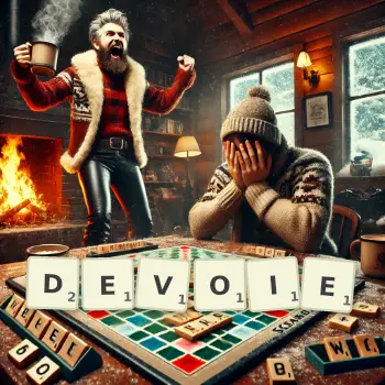 Illustration créative d'un jeu de lettres avec le mot DEVOIE épelé sur le plateau.