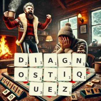 Illustration créative d'un jeu de lettres avec le mot DIAGNOSTIQUEZ épelé sur le plateau.
