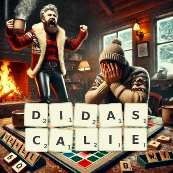 Illustration créative d'un jeu de lettres avec le mot DIDASCALIE épelé sur le plateau.