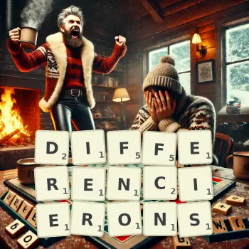 Illustration créative d'un jeu de lettres avec le mot DIFFERENCIERONS épelé sur le plateau.