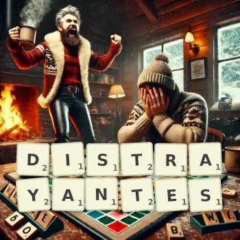 Illustration créative d'un jeu de lettres avec le mot DISTRAYANTES épelé sur le plateau.