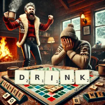 Illustration créative d'un jeu de lettres avec le mot DRINK épelé sur le plateau.
