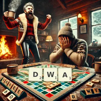 Illustration créative d'un jeu de lettres avec le mot DWA épelé sur le plateau.