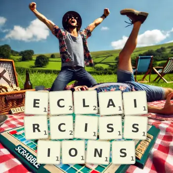 Illustration créative d'un jeu de lettres avec le mot ECLAIRCISSIONS épelé sur le plateau.