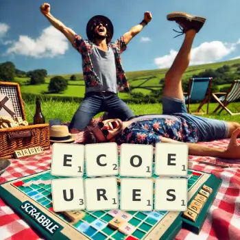 Illustration créative d'un jeu de lettres avec le mot ECOEURES épelé sur le plateau.
