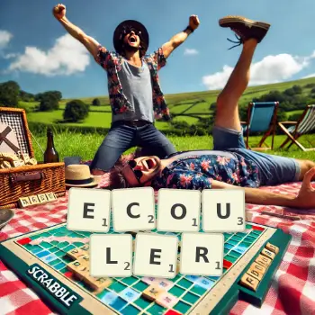 Illustration créative d'un jeu de lettres avec le mot ECOULER épelé sur le plateau.