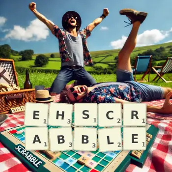 Illustration créative d'un jeu de lettres avec le mot EHSCRABBLE épelé sur le plateau.