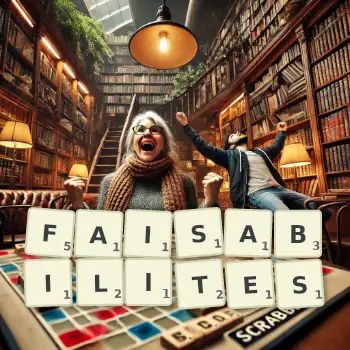 Illustration créative d'un jeu de lettres avec le mot FAISABILITES épelé sur le plateau.