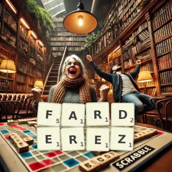 Illustration créative d'un jeu de lettres avec le mot FARDEREZ épelé sur le plateau.