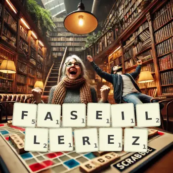 Illustration créative d'un jeu de lettres avec le mot FASEILLEREZ épelé sur le plateau.
