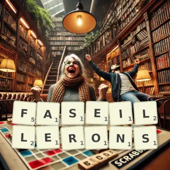Illustration créative d'un jeu de lettres avec le mot FASEILLERONS épelé sur le plateau.