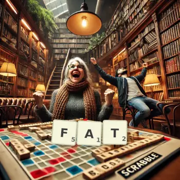 Illustration créative d'un jeu de lettres avec le mot FAT épelé sur le plateau.