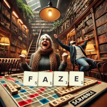 Illustration créative d'un jeu de lettres avec le mot FAZE épelé sur le plateau.