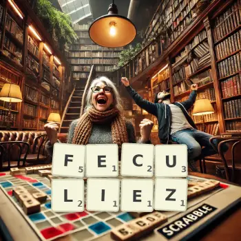 Illustration créative d'un jeu de lettres avec le mot FECULIEZ épelé sur le plateau.