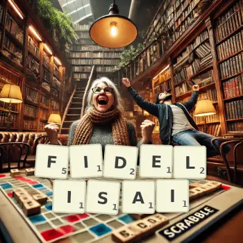 Illustration créative d'un jeu de lettres avec le mot FIDELISAI épelé sur le plateau.