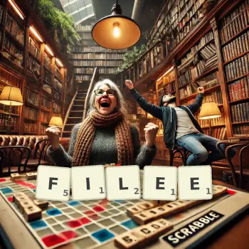 Illustration créative d'un jeu de lettres avec le mot FILEE épelé sur le plateau.