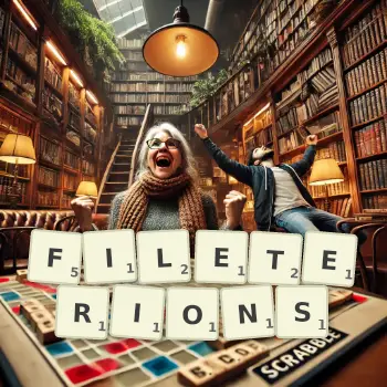 Illustration créative d'un jeu de lettres avec le mot FILETERIONS épelé sur le plateau.