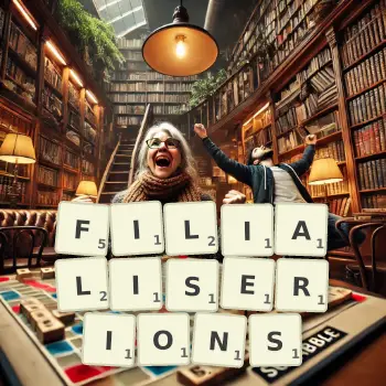Illustration créative d'un jeu de lettres avec le mot FILIALISERIONS épelé sur le plateau.