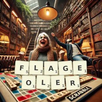 Illustration créative d'un jeu de lettres avec le mot FLAGEOLER épelé sur le plateau.