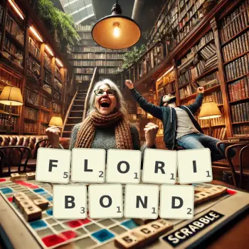 Illustration créative d'un jeu de lettres avec le mot FLORIBOND épelé sur le plateau.