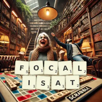 Illustration créative d'un jeu de lettres avec le mot FOCALISAT épelé sur le plateau.