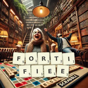 Illustration créative d'un jeu de lettres avec le mot FORTIFIEE épelé sur le plateau.