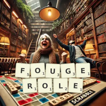 Illustration créative d'un jeu de lettres avec le mot FOUGEROLE épelé sur le plateau.