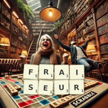 Illustration créative d'un jeu de lettres avec le mot FRAISEUR épelé sur le plateau.