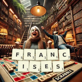 Illustration créative d'un jeu de lettres avec le mot FRANCISES épelé sur le plateau.