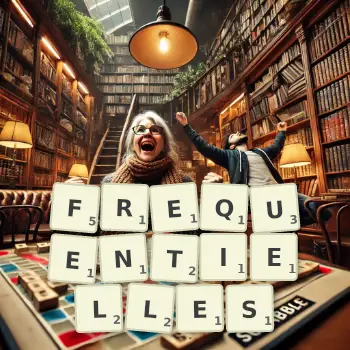 Illustration créative d'un jeu de lettres avec le mot FREQUENTIELLES épelé sur le plateau.