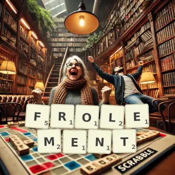 Illustration créative d'un jeu de lettres avec le mot FROLEMENT épelé sur le plateau.