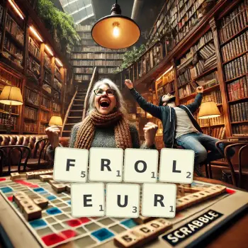Illustration créative d'un jeu de lettres avec le mot FROLEUR épelé sur le plateau.