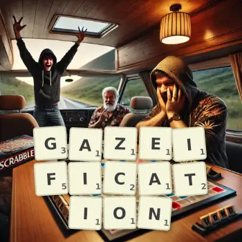 Illustration créative d'un jeu de lettres avec le mot GAZEIFICATION épelé sur le plateau.