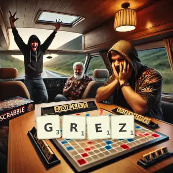Illustration créative d'un jeu de lettres avec le mot GREZ épelé sur le plateau.