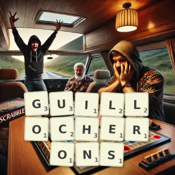 Illustration créative d'un jeu de lettres avec le mot GUILLOCHERONS épelé sur le plateau.