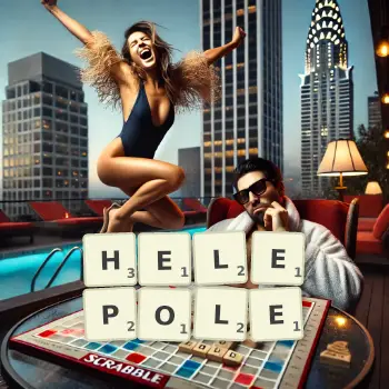 Illustration créative d'un jeu de lettres avec le mot HELEPOLE épelé sur le plateau.