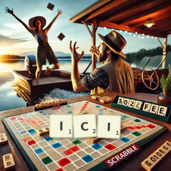 Illustration créative d'un jeu de lettres avec le mot ICI épelé sur le plateau.