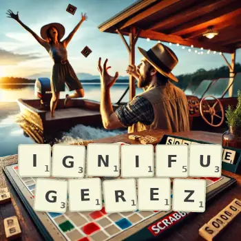 Illustration créative d'un jeu de lettres avec le mot IGNIFUGEREZ épelé sur le plateau.
