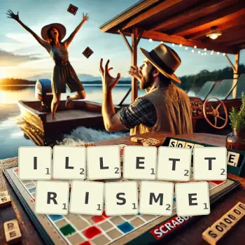 Illustration créative d'un jeu de lettres avec le mot ILLETTRISME épelé sur le plateau.