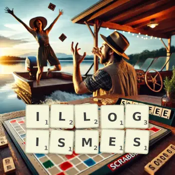 Illustration créative d'un jeu de lettres avec le mot ILLOGISMES épelé sur le plateau.
