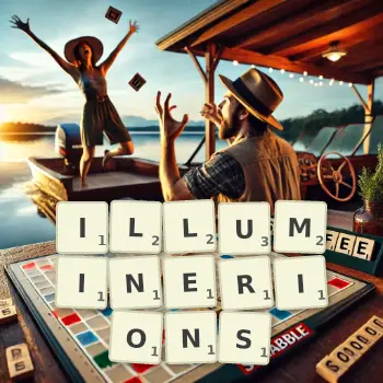 Illustration créative d'un jeu de lettres avec le mot ILLUMINERIONS épelé sur le plateau.