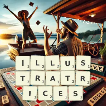 Illustration créative d'un jeu de lettres avec le mot ILLUSTRATRICES épelé sur le plateau.