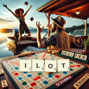 Illustration créative d'un jeu de lettres avec le mot ILOT épelé sur le plateau.