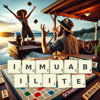Illustration créative d'un jeu de lettres avec le mot IMMUABILITE épelé sur le plateau.