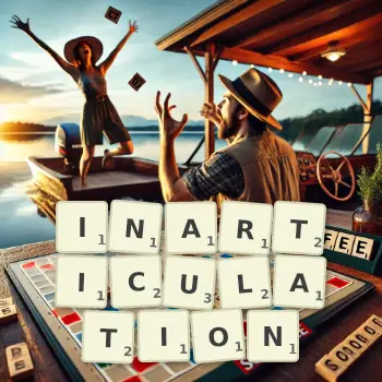 Illustration créative d'un jeu de lettres avec le mot INARTICULATION épelé sur le plateau.