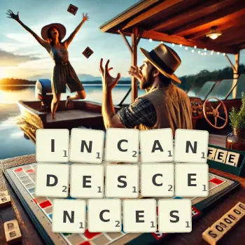 Illustration créative d'un jeu de lettres avec le mot INCANDESCENCES épelé sur le plateau.