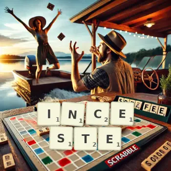 Illustration créative d'un jeu de lettres avec le mot INCESTE épelé sur le plateau.