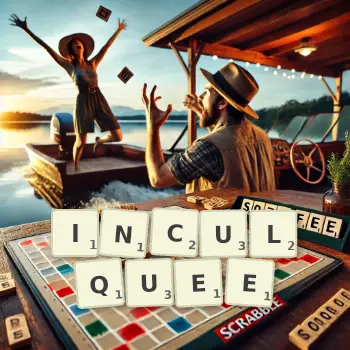 Illustration créative d'un jeu de lettres avec le mot INCULQUEE épelé sur le plateau.